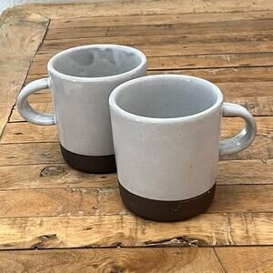 CB2 Stoneware White Coffee Mug Set of 2 Hand Dipped